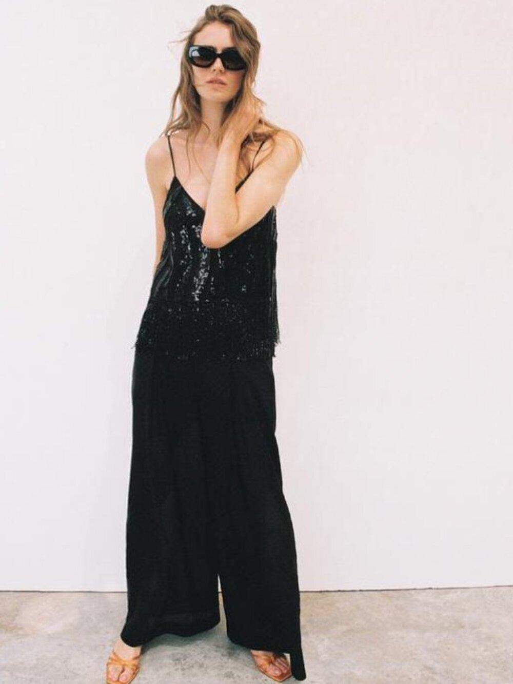 ZARA SEMI-SHEER WIDE LEG PANTS - Picture 5 of 8